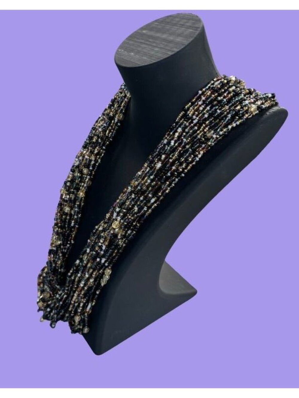 Joan Rivers Multi Strand Glass Seed Bead Statement Necklace Black Vintage